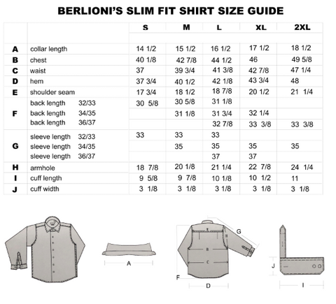 dress shirt size chart